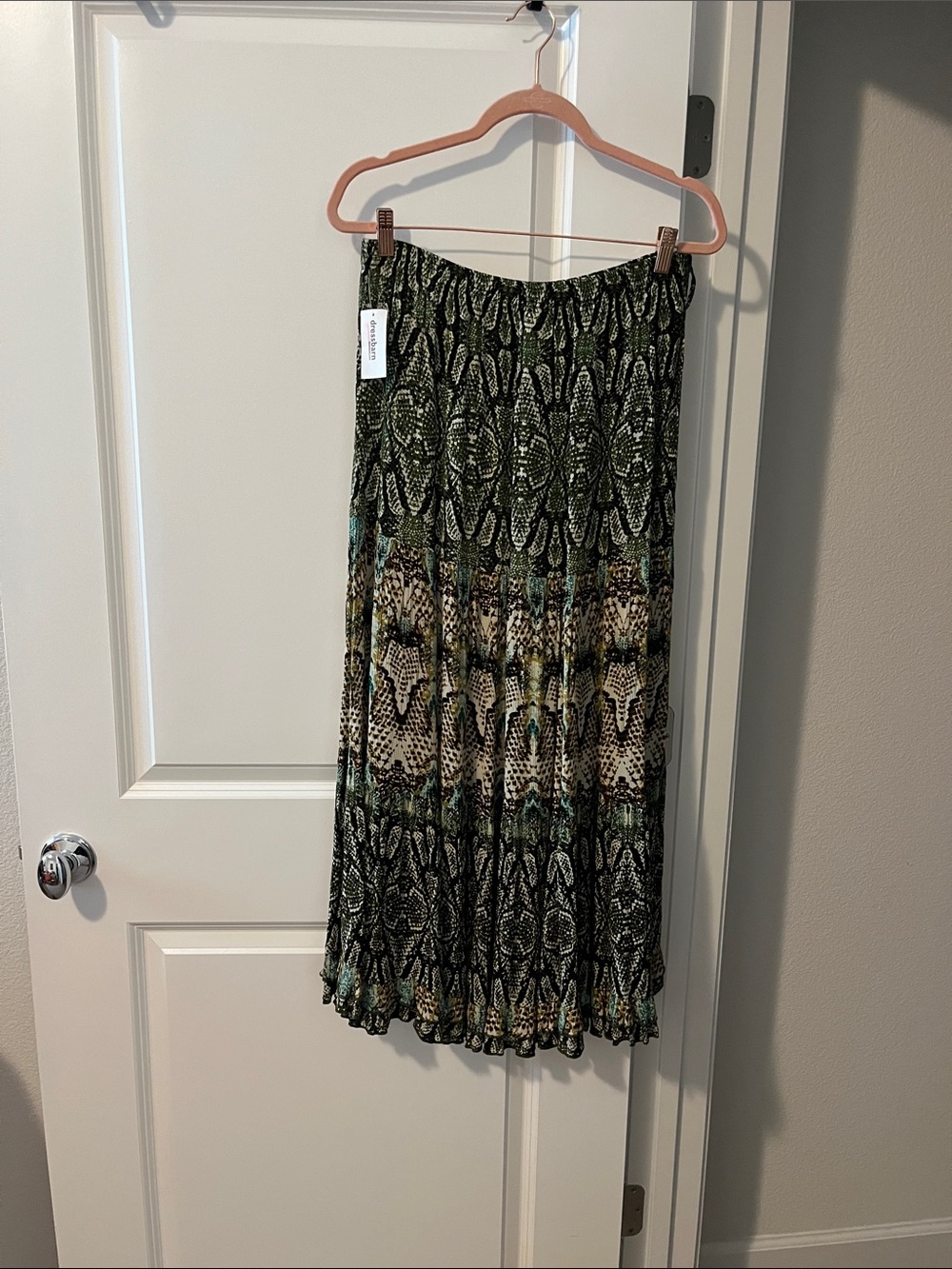 Dress Barn Green and Black Patterned Midi Skirt